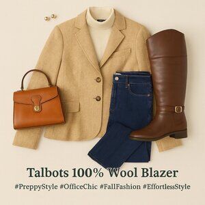 Talbots 100% Wool Tailored Blazer Jacket Butter Yellow / Camel Tan Tweed Size 6